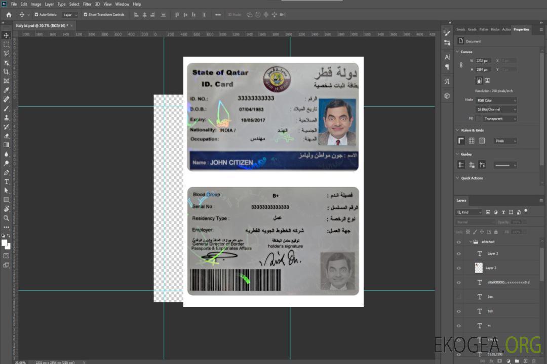 Carte d'identité du QATAR template Carte d'identité du QATAR template